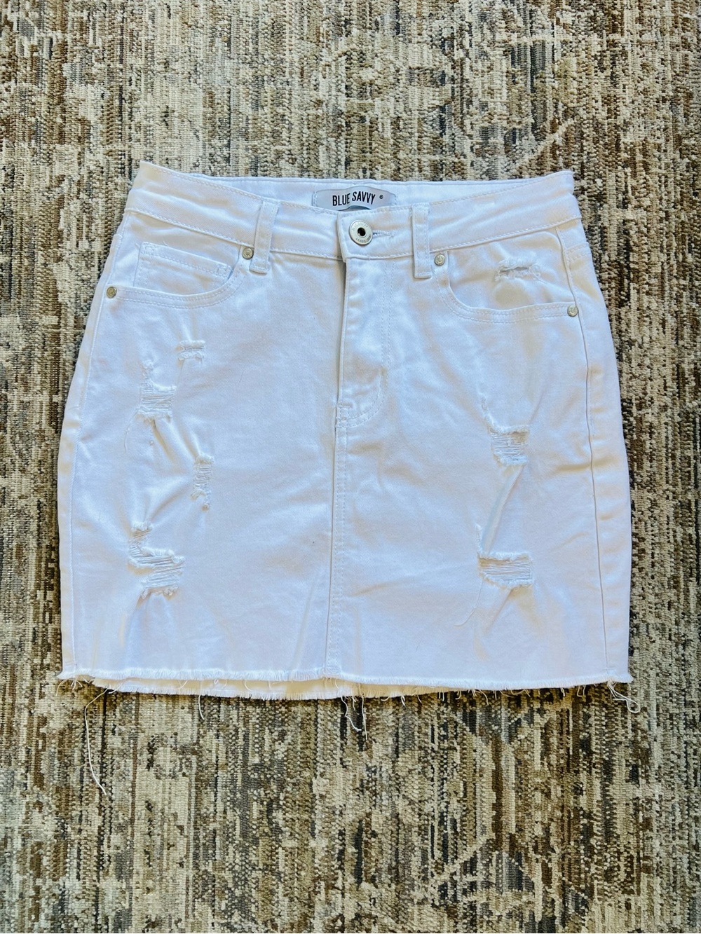 Blue Savvy Women's White Distressed Denim Mini Skirt